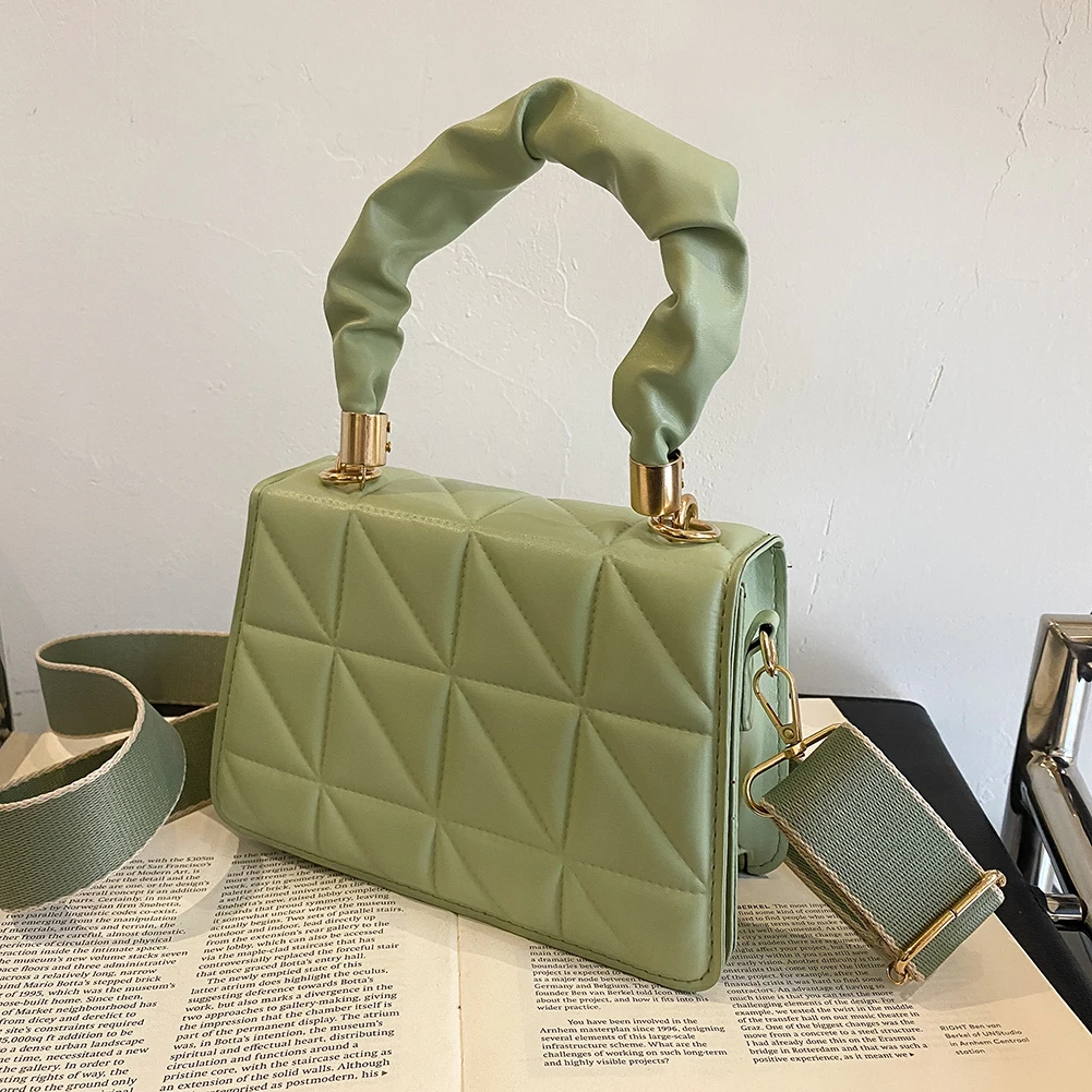 

Модная женская сумка-мессенджер через плечо с плиссированной ручкой и сетчатым рисунком, повседневная женская однотонная сумка из искусст...