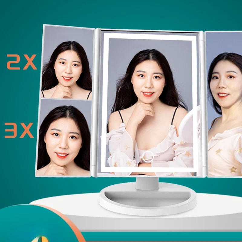 

LED Makeup Mirror 22 Vanity Light Magnifying 3 Floding Countertop Touch Screen Cosmetic 10x Magnifier Small Mirror Beauty