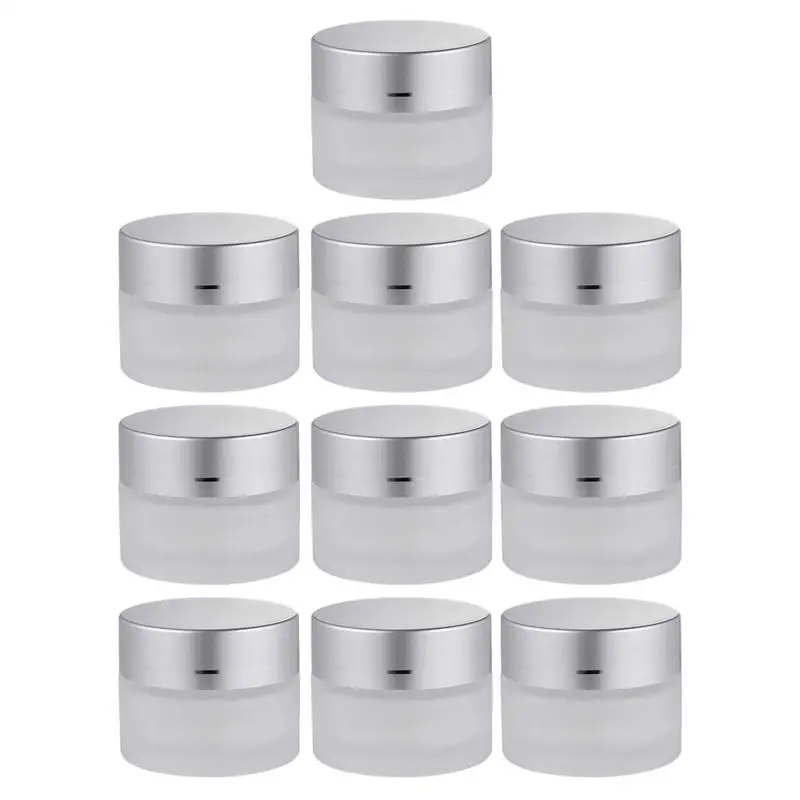 

5/10/15/20/30/50/100G Frosted Glass Cream Jars Refillable Sub-packing Cosmetics Containers Sample Jars With Silver Lid