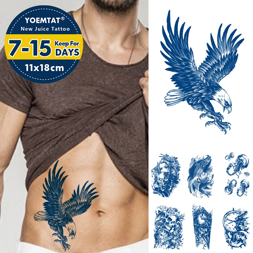 

Juice Lasting Ink Tattoos Body Art Waterproof Temporary Tattoo Sticker Dragon Wolf Eagle Totem Tatoo Arm Fake Clock Tatto Men