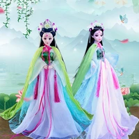16 scale 30cm ancient costume long hair green fairy dress princess barbi hanfu doll 12 or 20 joints body model girl gift toys