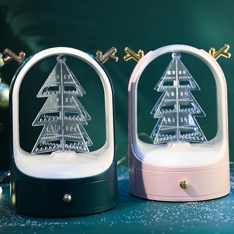 

Christmas Tree Jewelry Box 360 Rotating Makeup Organizer Cosmetic Storage Box Elk Horn Ornaments Desktop Organizer Dropshipping