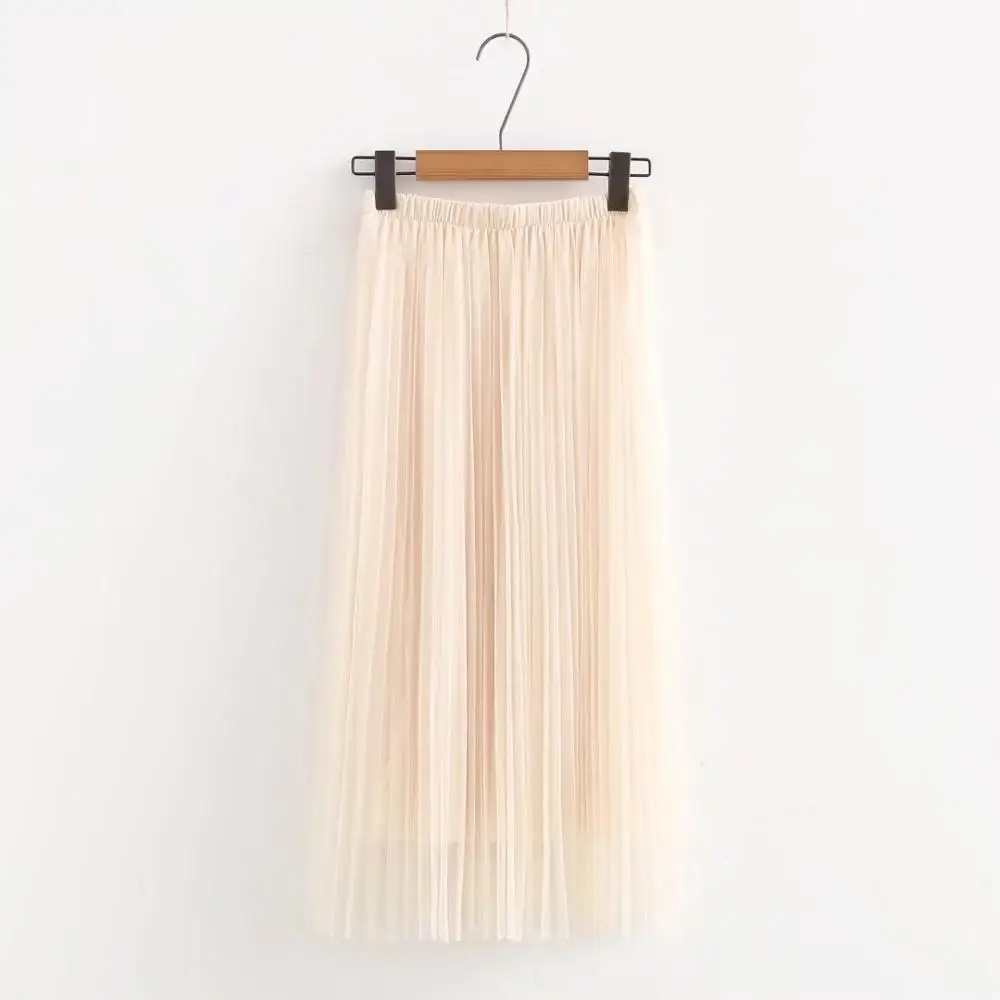 

Tulle Skirts Womens Midi Pleated Skirt Summer Korean Style Elastic High Waist Mesh Woman Skirts faldas mujer moda 2020