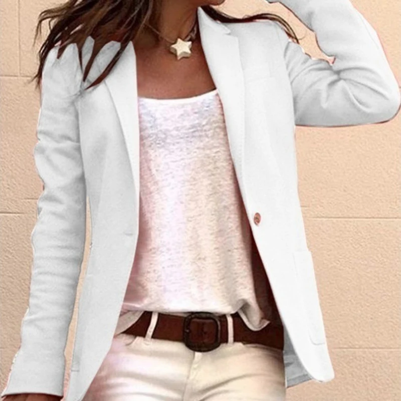 Casual Women Suit Long-sleeve Overcoat Single Breasted Blazer Lapel Slim Jacket Solid Color Formsuit for Ladies Office Outdooor | Женская