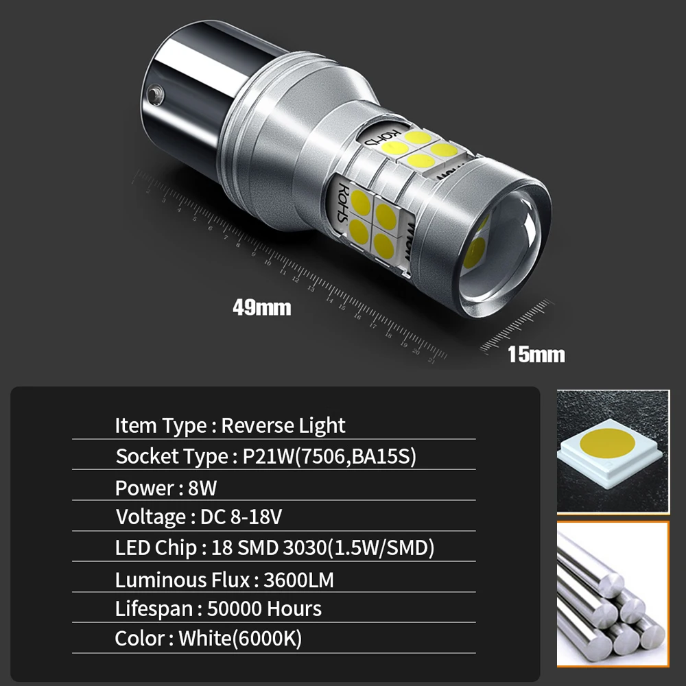 2x светодиодные лампы заднего хода P21W BA15S Canbus для BMW E87 F20 F21 F45 F46 F23 F22 F87 E46 F30 F80 E36 F34 F31