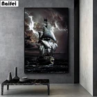 Алмазная живопись сделай сам, винтажная черная вышивка крестиком с парусником, полностью Алмазная вышивка, пиратский корабль в море стразы, мозаика, домашний декор