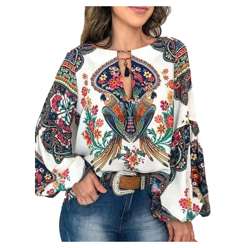 

Женский топ с цветочным принтом, V-образным вырезом и рукавами-фонариками