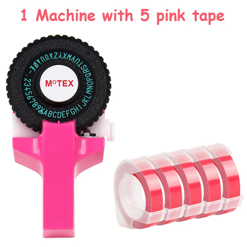 Розовый цвет MoTex E101 принтер мини DIY Ручная Совместимость для dymo 3D тиснение ручная лента ручная машинка надпись машина - Цвет: machine add 5 pink