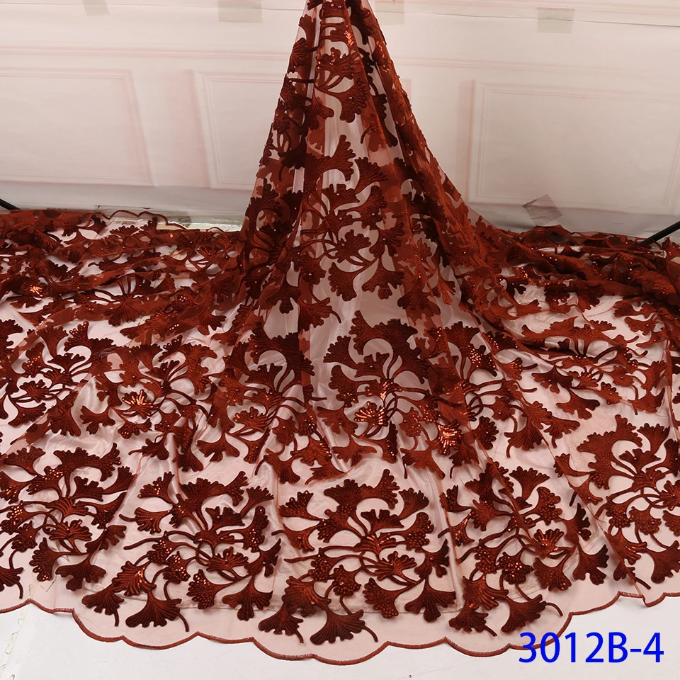 

3d Orange Velvet Lace Fabric High Quality African French Lace Fabric With Sequins Embroidry Tulle Nigerian Wedding Dress f3012b