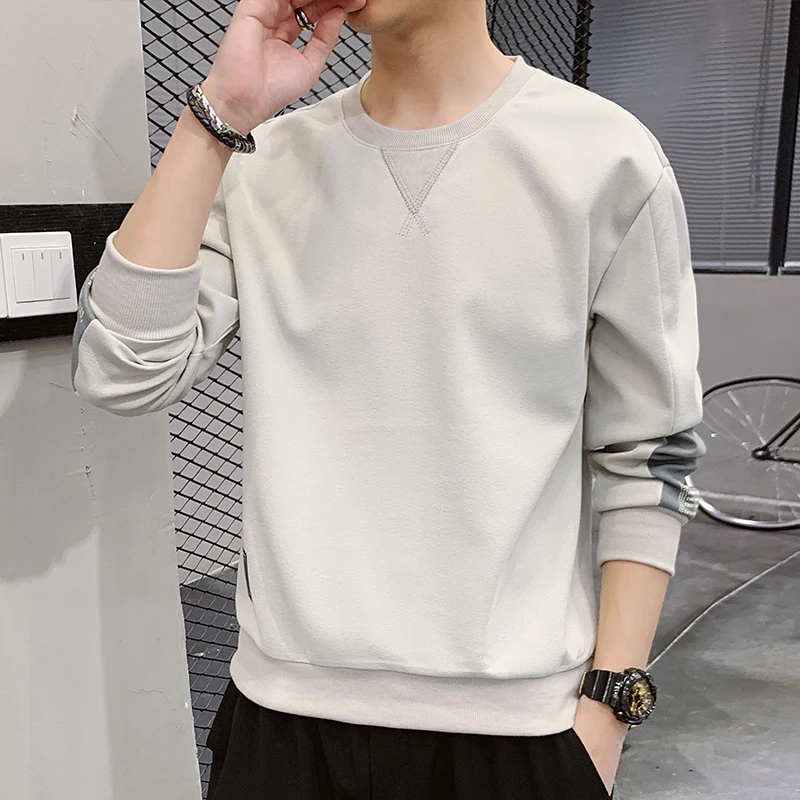 Long Sleeve Harajuku Sweatshirts Men 2021 New Fashion Korea Trend 3 Color Hoodie Mens Casual O-Neck Patchwork Sweatshirt You