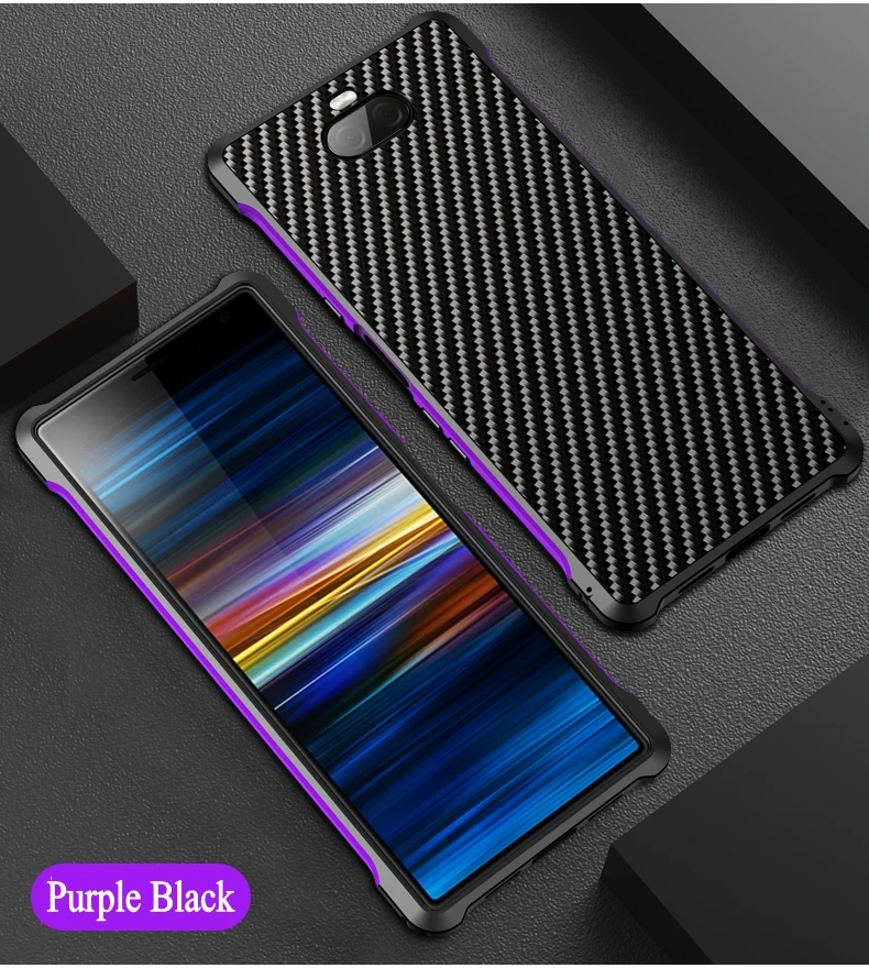 Чехол для SONY Xperia 1, металлический алюминиевый бампер, рамка, углеродное волокно, текстура, PC чехол для SONY Xperia 10 Plus, чехол