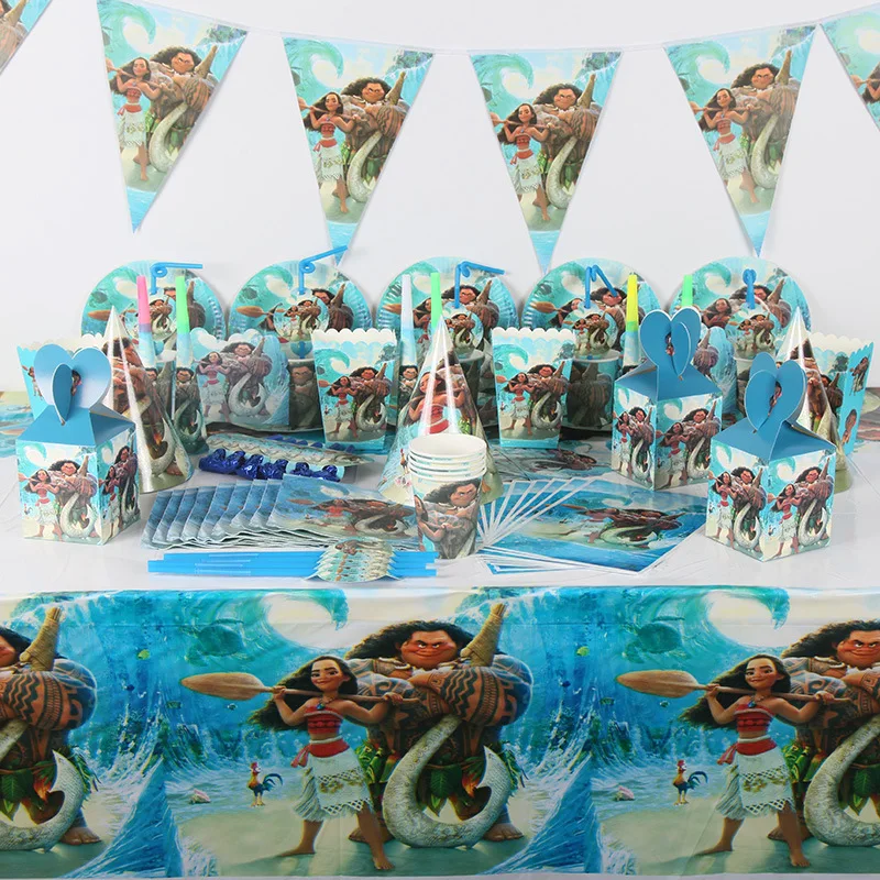 

Moana Theme Party Tableware Set Cup Straw Plate Napkins Tablecloth Balloon Kid's Birthday Party Decorations Supplies