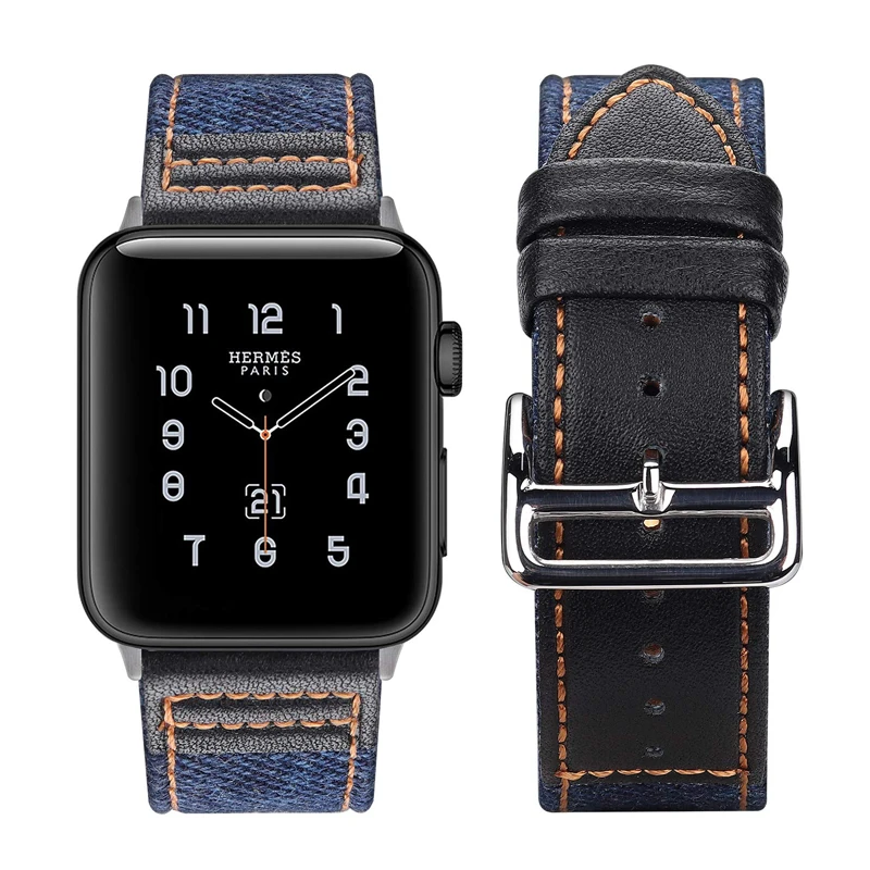 Ремешок из нейлона и натуральной кожи для Apple watch band 42 мм 38 44 40 Iwatch series 6/SE/5/4/3/2