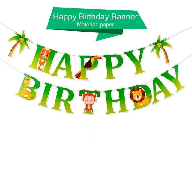 Happy Birthday Banner Animal Lion Cake Topper Kid Birthday Party Ocean Wild Animal Jungle Party Supplies Children's Day Gifts - Цвет: banner 1