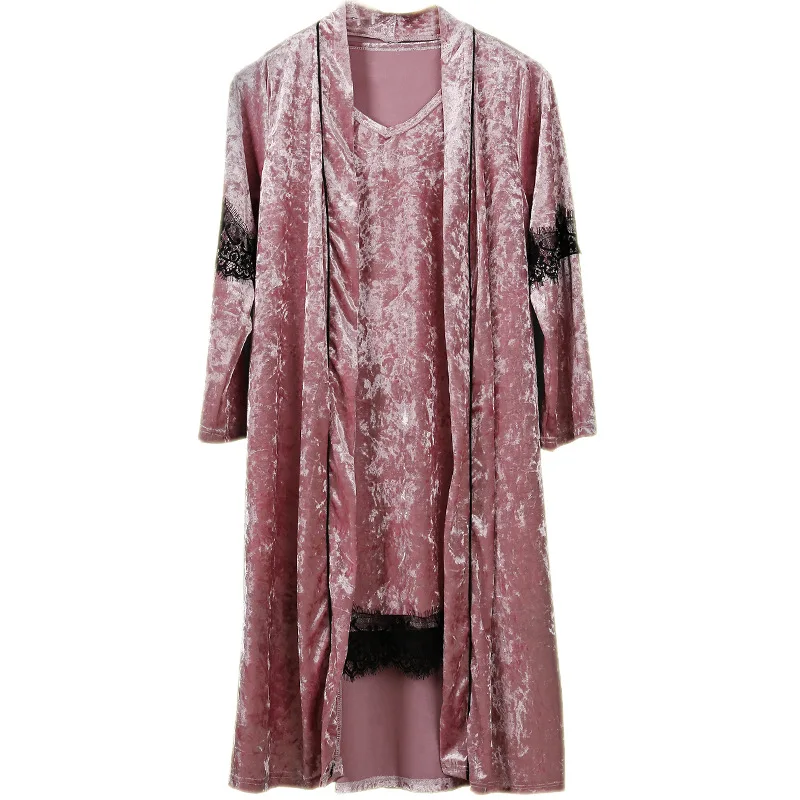 Новый осенний халат из 2 предметов женский кимоно зимний бархатная Пижама теплая