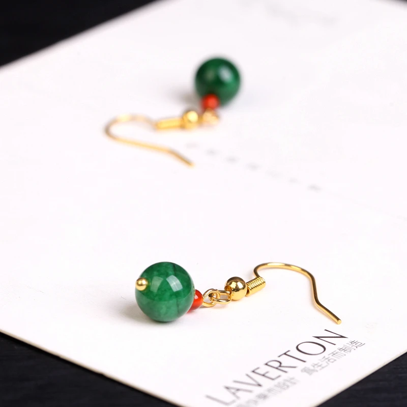 Серьги из натуральных зеленых нефритовых бусин аксессуары сделай сам для мужчин