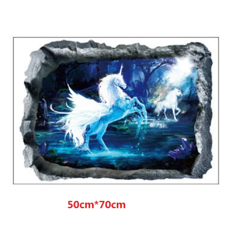 Лес Единорог разбитая Наклейка на стену для детской комнаты голова лошади