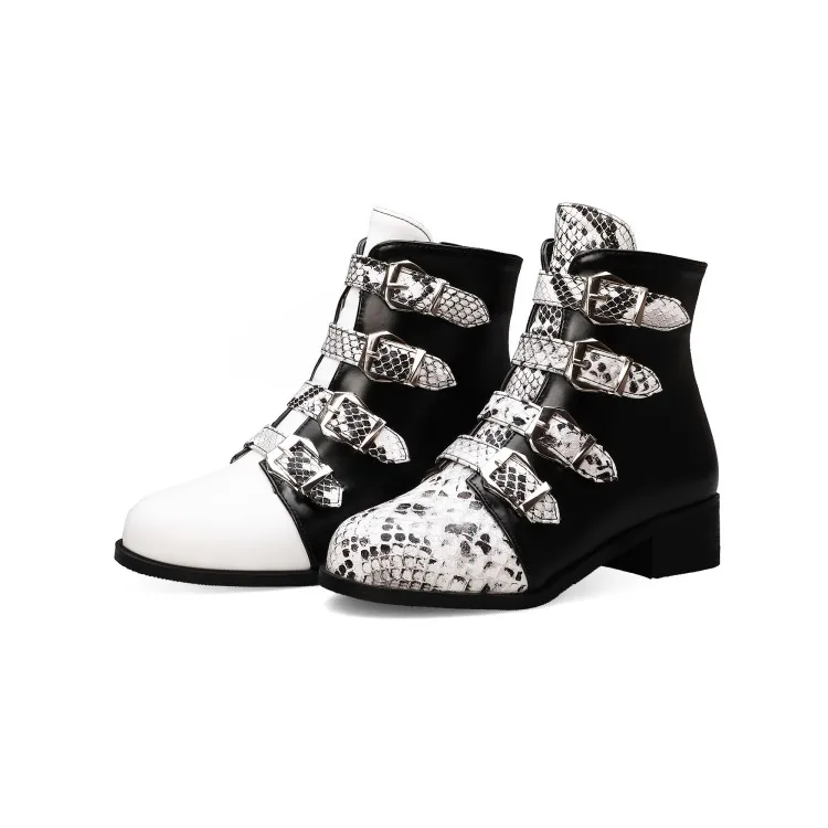 Европейский и американский стиль черные белые Ботинки martin из змеиной кожи с