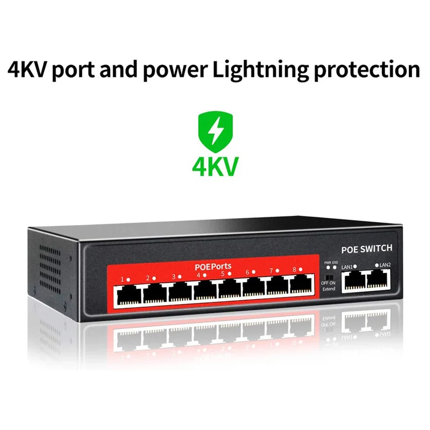 Коммутатор AI PoE (8 портов POE + 2 Uplink) 802 3af/at 100 Мбит/с встроенная мощность 120 Вт