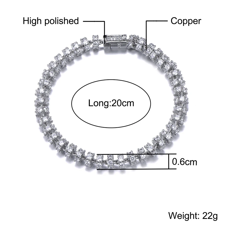 Hip Hop 6MM Set Bling AAA CZ Cubic Zirconia Iced Out Round Link Chain Necklace Bracelet For Men Women Rapper Jewelry 18''-24''