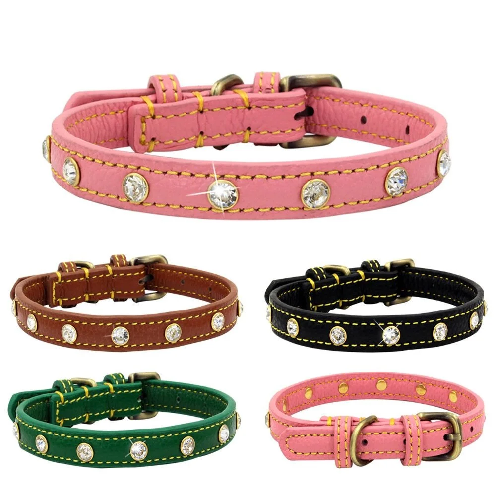 Кожаные Стразы ошейник для питомца модный персонализированный милый с рисунком