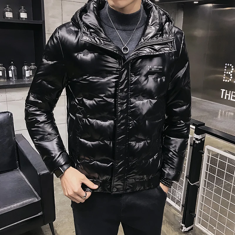 Casual Winter Solid Men's Shiny White Duck Down Jackets Short Couple Hooded Winter Down Parkas Outwear Waterproof Warm Tops Coat