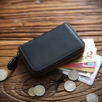 genuine leather credit card holder for men vintage short zipper accordion business id card case bag organizer small wallet purse