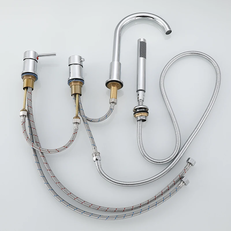 4pcs brass bathroom bathtub faucet bath faucet deck mounted handheld tub mixer tap cold hot mixer water tap with hand shower free global shipping