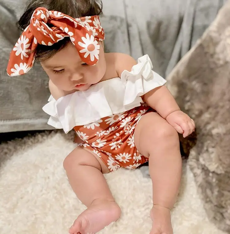 

Одежда для малышей Летняя одежда для девочек, комплект повседневной одежды из 3 предметов, повязка на голову с бантом, комплекты одежды для н...