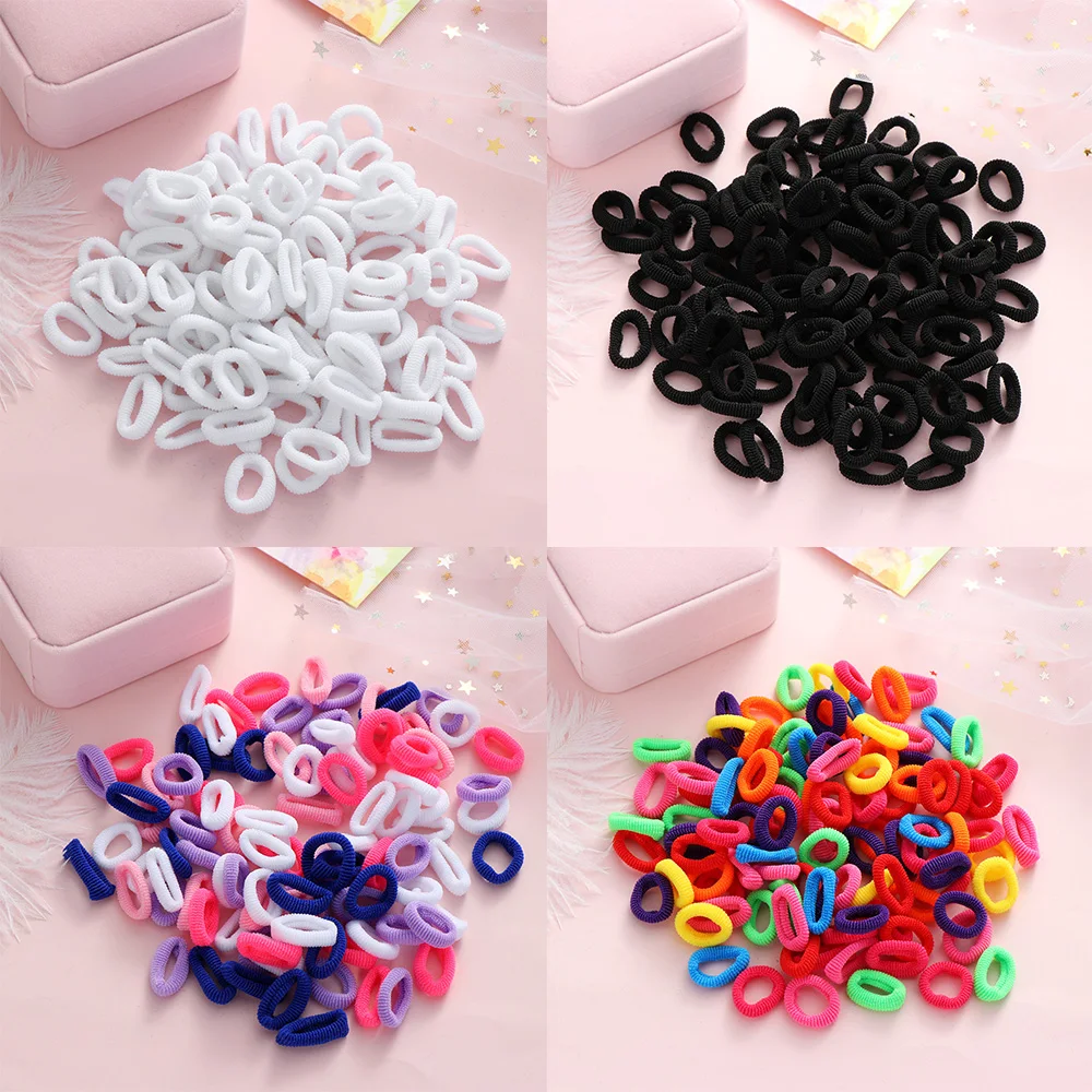 100 шт. рифтандель Meisjes 1,5 см Kleurrijke Kleine кольцо Elastische Haarbanden Paardenstaart Houder Elastiekjes chouchochou Kids