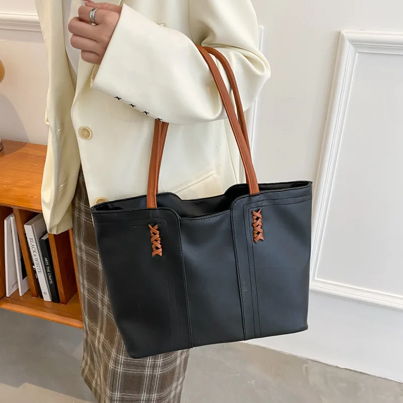 

Simple Vintage Pu Leather Composite Bags For Women Casual Large Capacity Messenger Bags Female Solid Luxury Bucket Handbag Totes