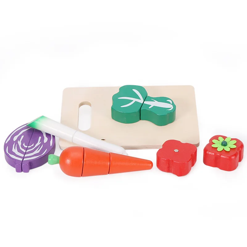 

Wooden kitchen pretend to play fruit vegetable meat cutting toys desserts magnetic simulation food set educational toys