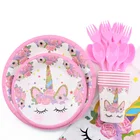 31 шт.компл. посуда с единорогом для темативечерние Детский праздник тарелки для украшения дня рождения чашки одноразовая посуда столовая посуда товары Вечерние