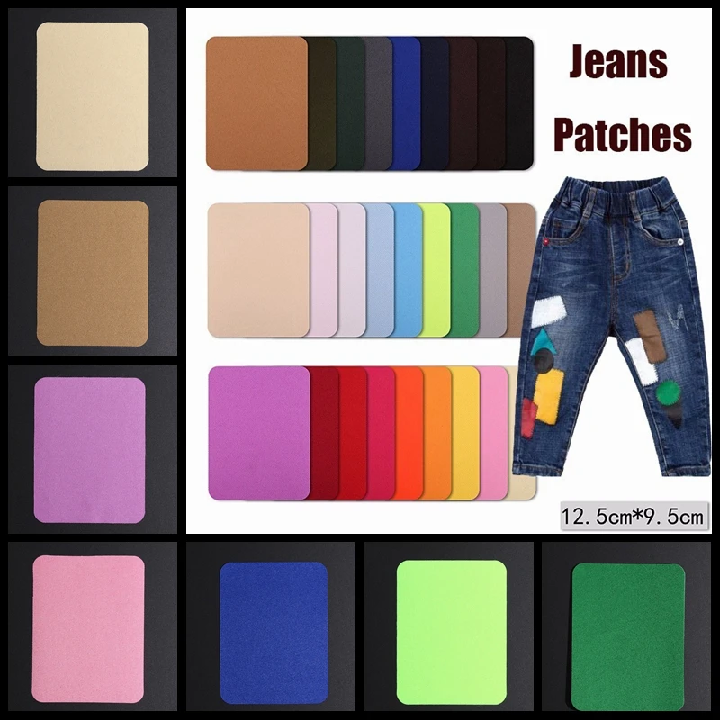 1pcs Colorful Denim Patches DIY Iron On Denim Elbow Patches Repair Pants For Jean Clothing And Jean Pants Apparel Sewing Fabric