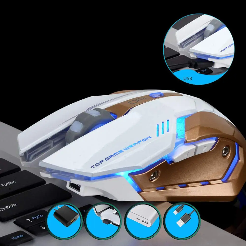 

Rechargeable Wireless Silent Gaming Mouse T1 Wireless Mouse Colorful Lights and 4 Gears 2400 DPI 400mah Lithium Battery for PC