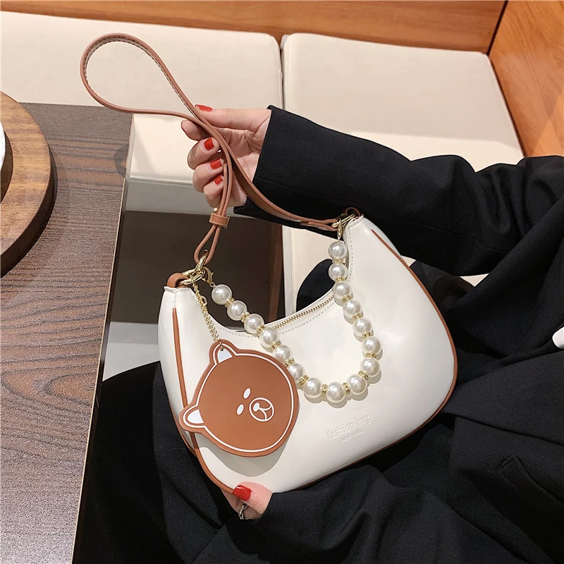 

Роскошные шикарные жемчужные Наплечные сумки с полумесяцем для женщин, брендовые Дизайнерские Сумочки с бисером и ручками, сумочки и кошел...