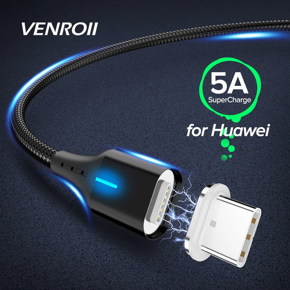 1 м Магнитный кабель usb type C шнур 5A супер быстрая зарядка для huawei mate 20 9 P30 P20 Pro type-C зарядный провод USBC Кабо для Honor