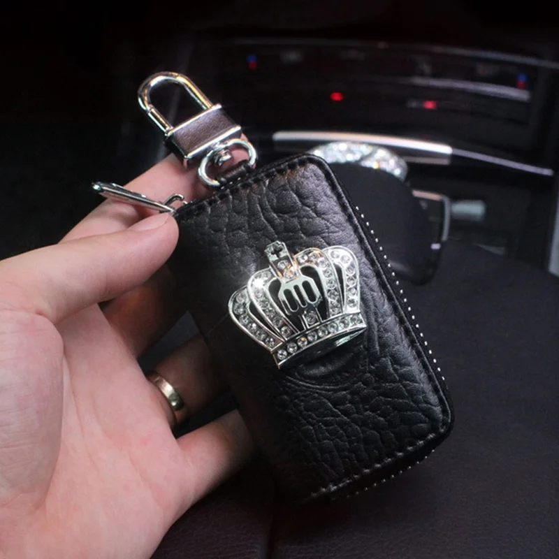 9*5,5 см pu кожаный женский модный чехол для ключей автомобиля, стразы, покрытые металлической короной, украшение автомобиля, аксессуары для автомобиля
