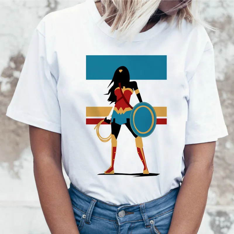 Wonder Woman футболка ulzzang Футболка женская футболка в стиле Харадзюку femme хип-хоп женский летний топ уличная одежда с героями мультфильмов