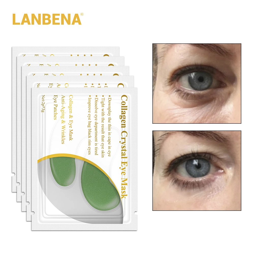 LANBENA 1pair 24K Crystal Collagen Gold Eye Mask Dark Circle Puffiness Eye Bag Anti-Aging Wrinkle Firming Eye Patches Skin Care