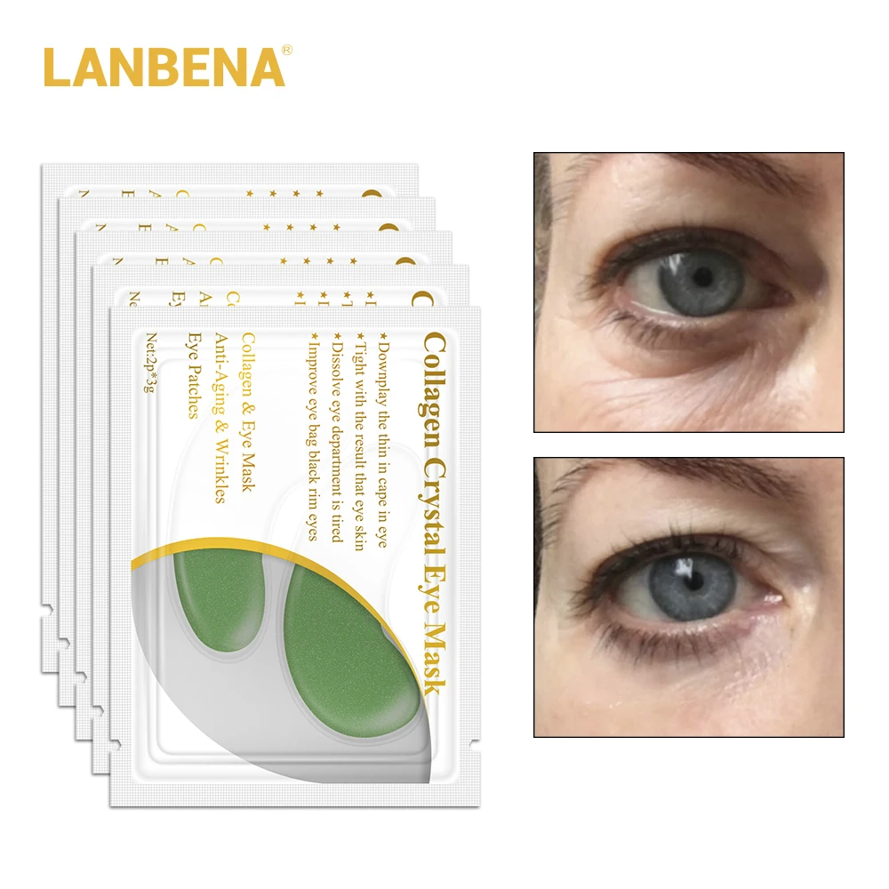 LANBENA 1pair 24K Crystal Collagen Gold Eye Mask Dark Circle Puffiness Bag Anti-Aging Wrinkle Firming Patches Skin Care | Красота и