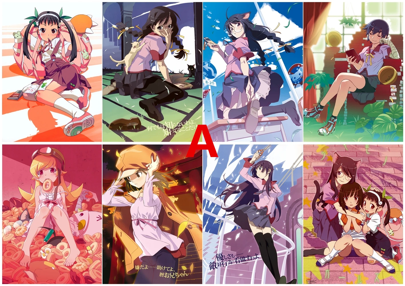 

Bakemonogatari, постеры из полипропилена A3, 8 шт., настенный постер
