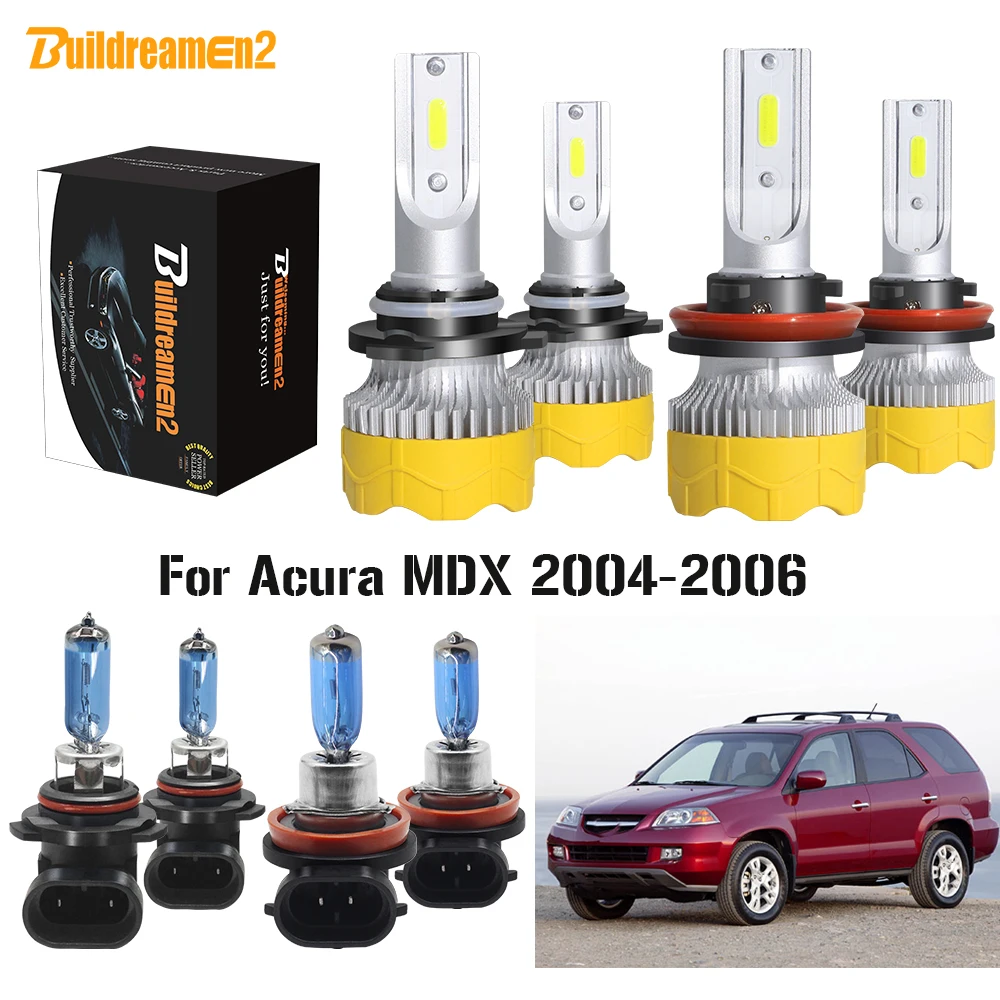 

Buildreamen2 4 Pieces Car Styling Headlight High Low Beam 9005 H11 LED Halogen Headlamp White 12V For Acura MDX 2004 2005 2006