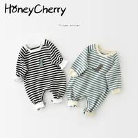 honeycherry embroidery spring new baby striped long sleeved leotard romper baby clothes