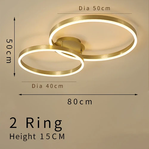 Dia40cm 50cm 2rings Современный светодиодный потолочный светильник в спальню, гостиную, алюминий, матовое золото, креативные кольца, Скандинавский дизайн, лампа, светильник для проекта - Цвет корпуса: Dia40cm 50cm 2rings