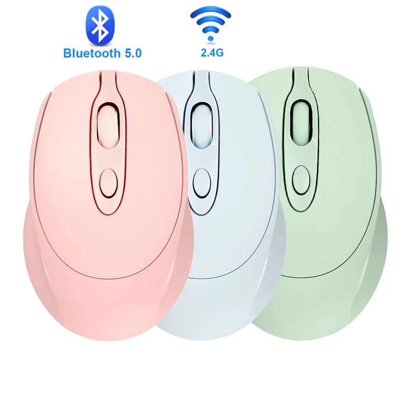 

Bluetooth 5,0 + 2,4G Беспроводная Двухрежимная мышь, перезаряжаемая оптическая компьютерная мышь, портативная Бесшумная игровая мышь розового цвет...