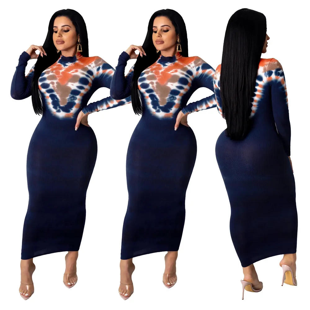 Женское новое зимнее Макси-Платье с круглым вырезом и длинным рукавом облегающее