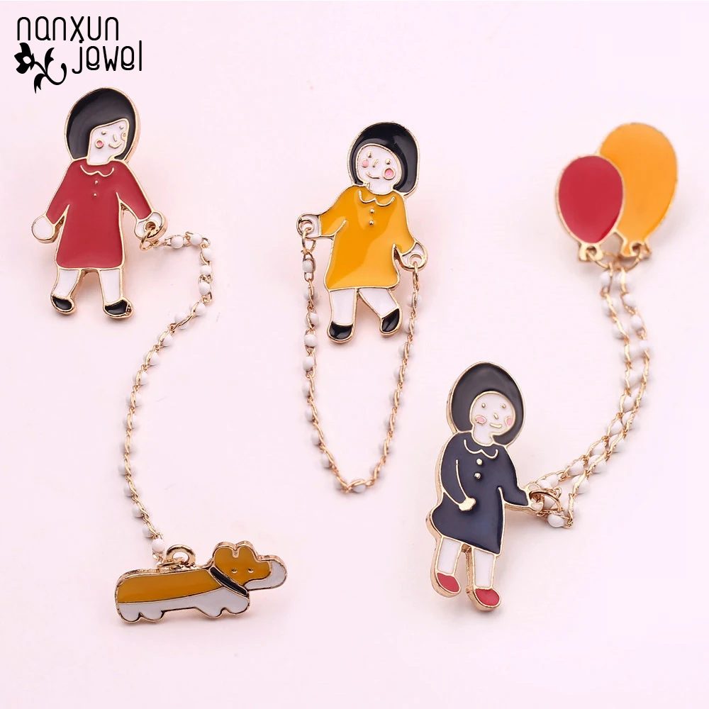 Собака шар девушка брошь эмалированный штифт новый стиль висячий отворот