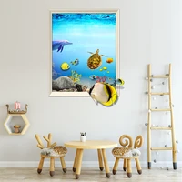 new 3d false window marine life dolphin wall sticker living room bedroom decoration painting