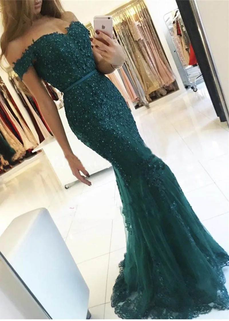 

2017 New Fashion Long Mermaid Evening Dresses Sexy Off Shoulder Lace Evening Gowns Robe de soiree Prom Party Gowns